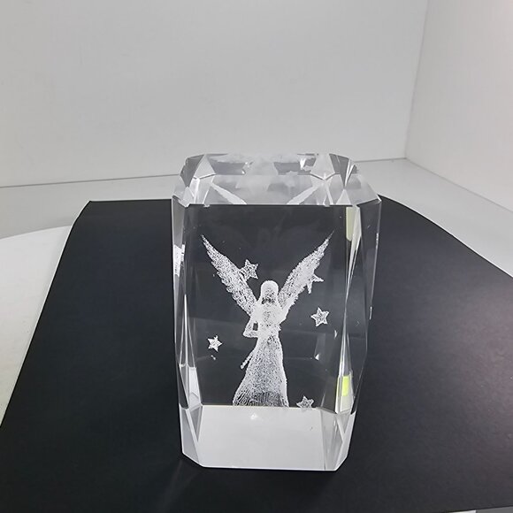 3D Laser Etched Fairy Angel Crystal Block Paperweight - Picture 8 of 8